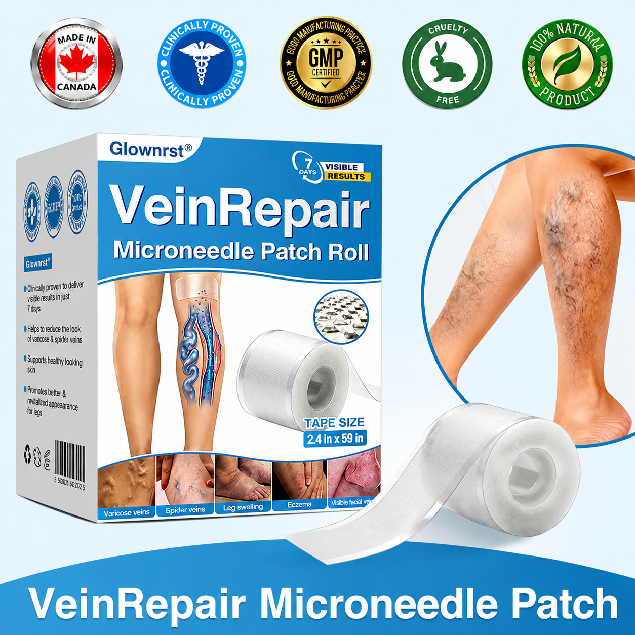 🇨🇦🏆✅️🏃Glownrst® VeinRepair Microneedle Patch Roll⚡Instant Relief, Long-Term Results